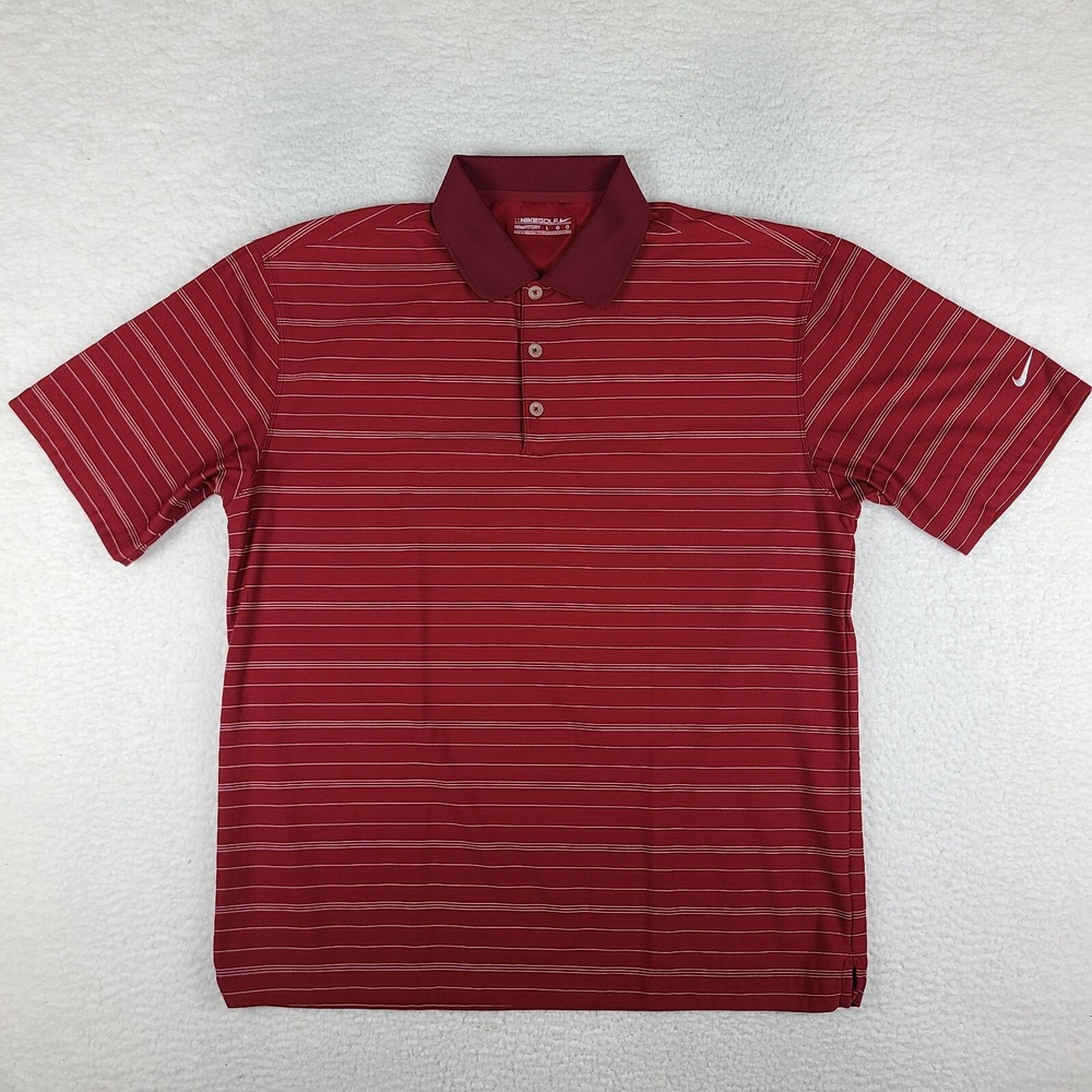 Nike Golf Polo Shirt Mens Large Dark‎ Red Striped Performance Nike Fit Dry